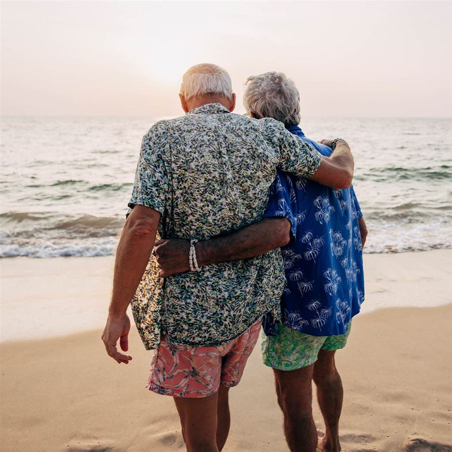 Två äldre män blickar ut över havet.